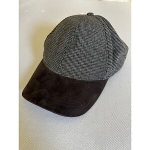 Weatherproof Vintage Mens Grey Plaid Wool Blend Baseball Hat Brown Suede Brim